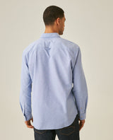 Mens Shirt Long Sleeve Regular Fit Button Down Oxford Cotton White Woven Classic Collegiate Spade Pocket - Blue 63_611H025_AZU194058_6