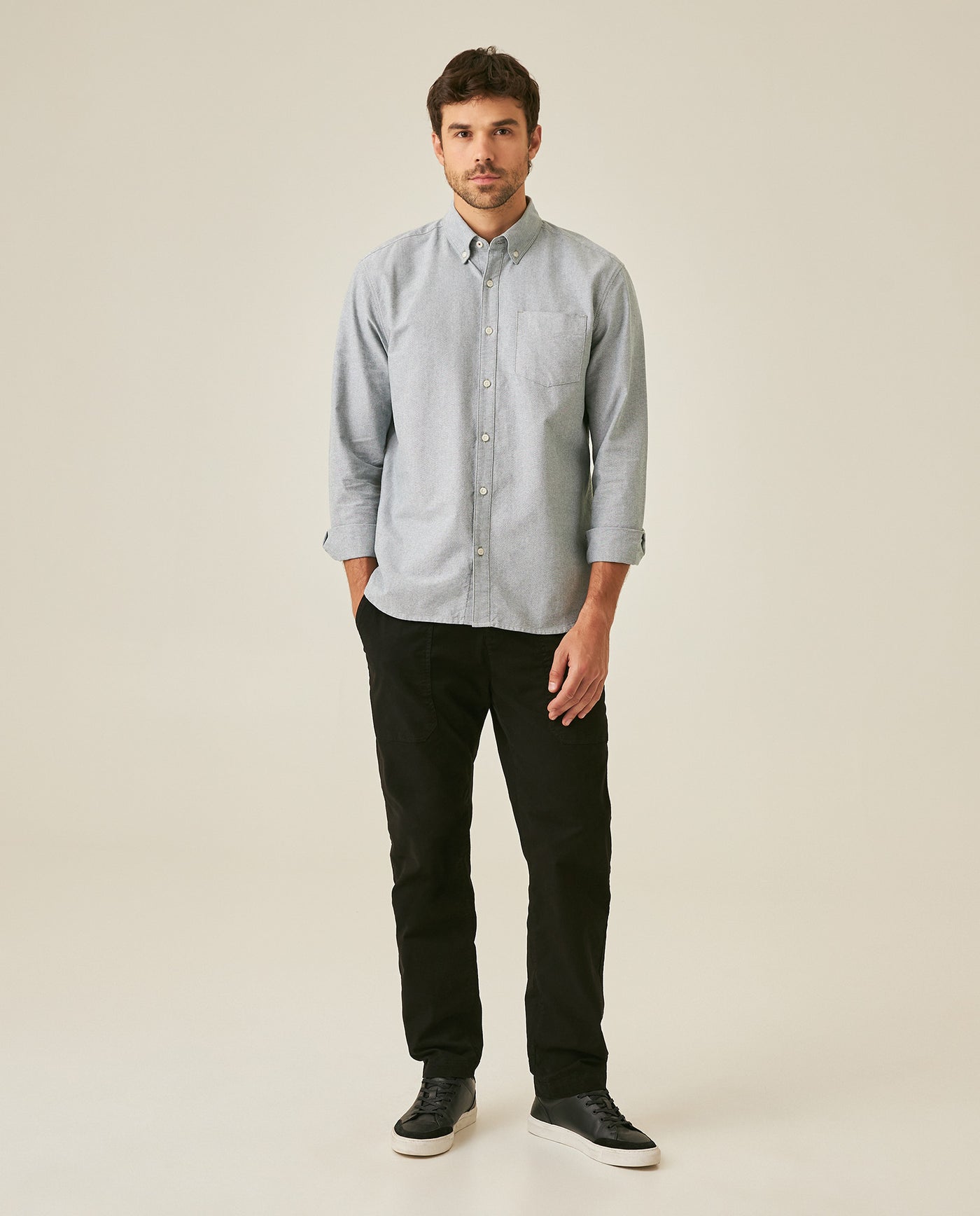 Mens Shirt Long Sleeve Regular Fit Button Down Oxford Cotton White Woven Classic Collegiate Spade Pocket - Dark Green 63_611H025_VER195406_4