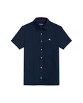Mens Shirt Short Sleeve Slim Fit Oxford Cotton Vibrant Duck Raw Contrast Button Red Side Details - Blue 63_611H026_AZU193923_3