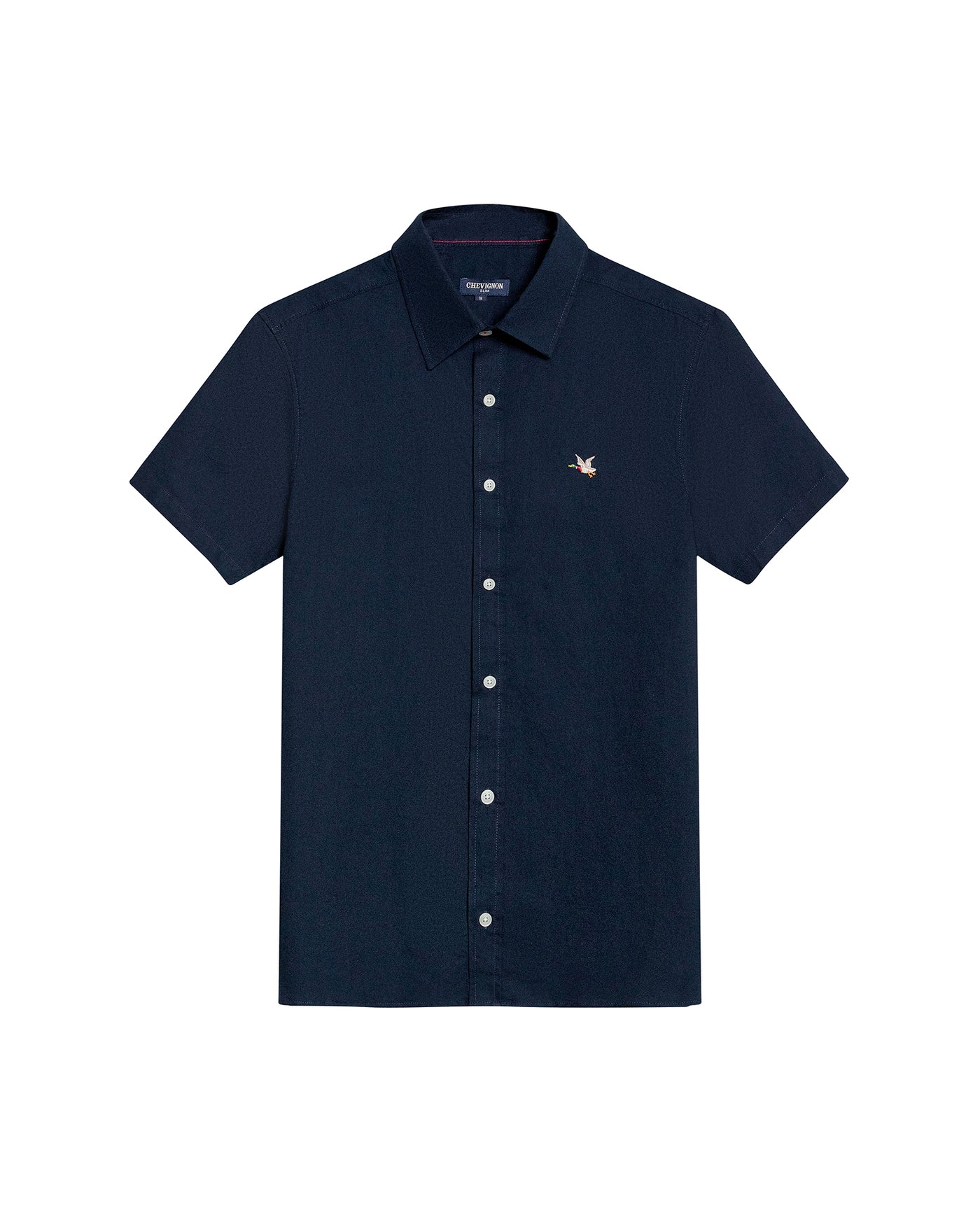 Mens Shirt Short Sleeve Slim Fit Oxford Cotton Vibrant Duck Raw Contrast Button Red Side Details - Blue 63_611H026_AZU193923_3