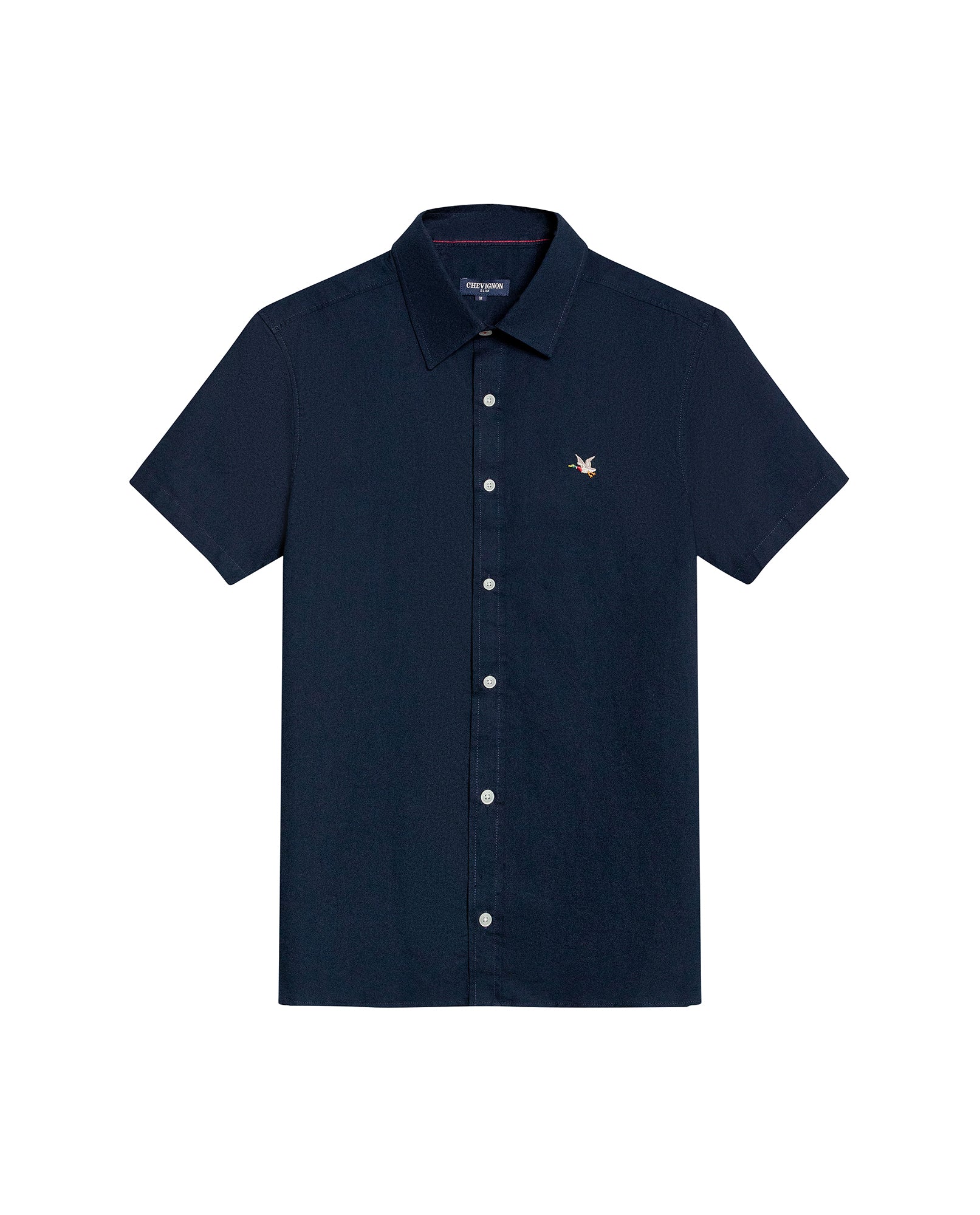 Mens Shirt Short Sleeve Slim Fit Oxford Cotton Vibrant Duck Raw Contrast Button Red Side Details - Blue 63_611H026_AZU193923_3