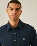 Mens Shirt Short Sleeve Slim Fit Oxford Cotton Vibrant Duck Raw Contrast Button Red Side Details - Blue 63_611H026_AZU193923_5