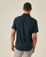 Mens Shirt Short Sleeve Slim Fit Oxford Cotton Vibrant Duck Raw Contrast Button Red Side Details - Blue 63_611H026_AZU193923_6