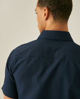 Mens Shirt Short Sleeve Slim Fit Oxford Cotton Vibrant Duck Raw Contrast Button Red Side Details - Blue 63_611H026_AZU193923_7