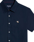 Mens Shirt Short Sleeve Slim Fit Oxford Cotton Vibrant Duck Raw Contrast Button Red Side Details - Blue 63_611H026_AZU193923_8