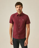 Mens Shirt Short Sleeve Slim Fit Oxford Cotton Vibrant Duck Raw Contrast Button Red Side Details - Red 63_611H026_ROJ191522_0