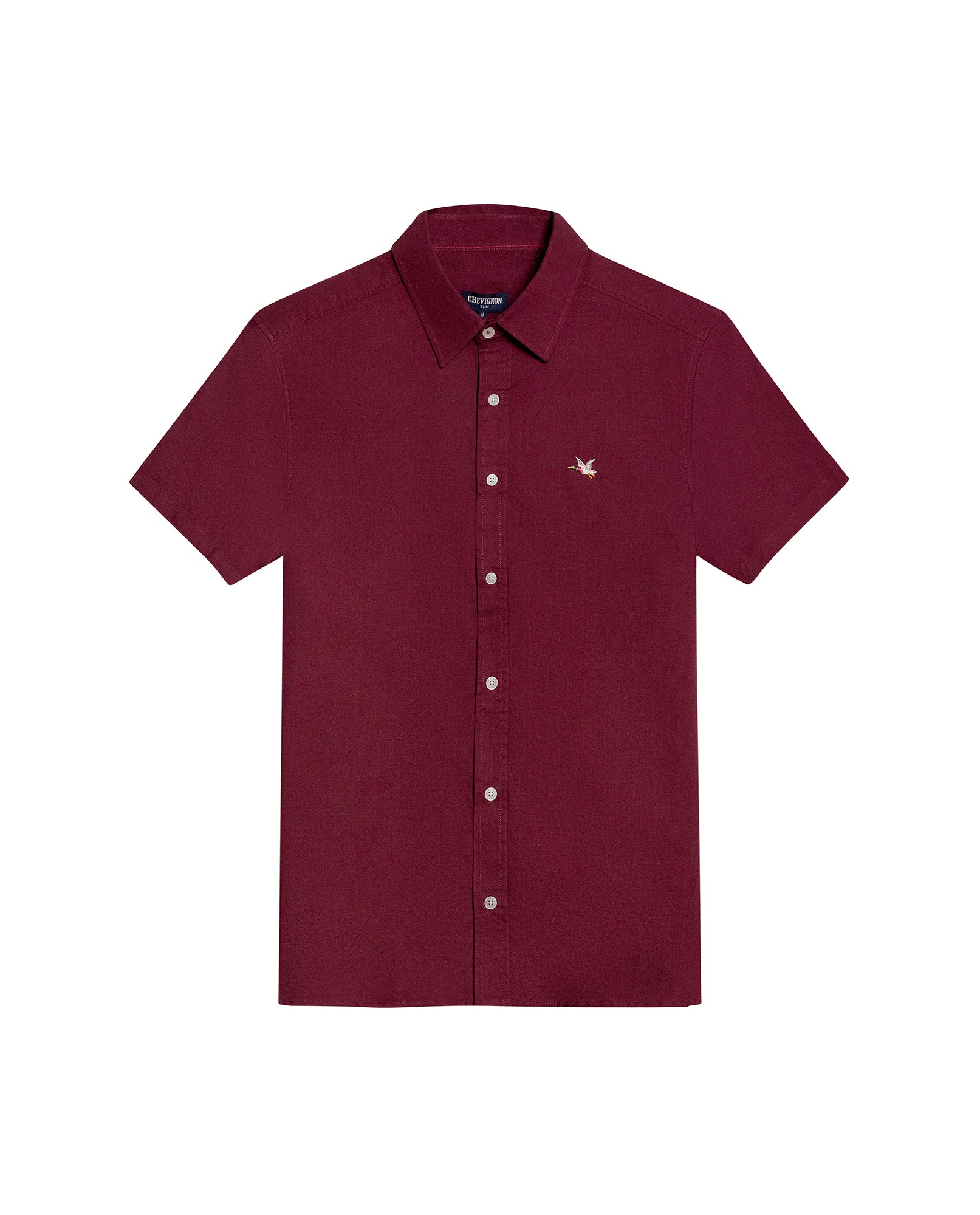 Mens Shirt Short Sleeve Slim Fit Oxford Cotton Vibrant Duck Raw Contrast Button Red Side Details - Red 63_611H026_ROJ191522_3
