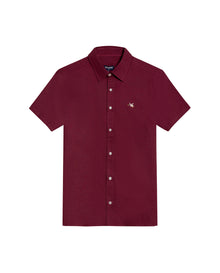 Mens Shirt Short Sleeve Slim Fit Oxford Cotton Vibrant Duck Raw Contrast Button Red Side Details - Red 63_611H026_ROJ191522_3