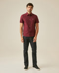 Mens Shirt Short Sleeve Slim Fit Oxford Cotton Vibrant Duck Raw Contrast Button Red Side Details - Red 63_611H026_ROJ191522_4
