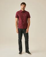 Mens Shirt Short Sleeve Slim Fit Oxford Cotton Vibrant Duck Raw Contrast Button Red Side Details - Red 63_611H026_ROJ191522_4