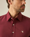 Mens Shirt Short Sleeve Slim Fit Oxford Cotton Vibrant Duck Raw Contrast Button Red Side Details - Red 63_611H026_ROJ191522_5