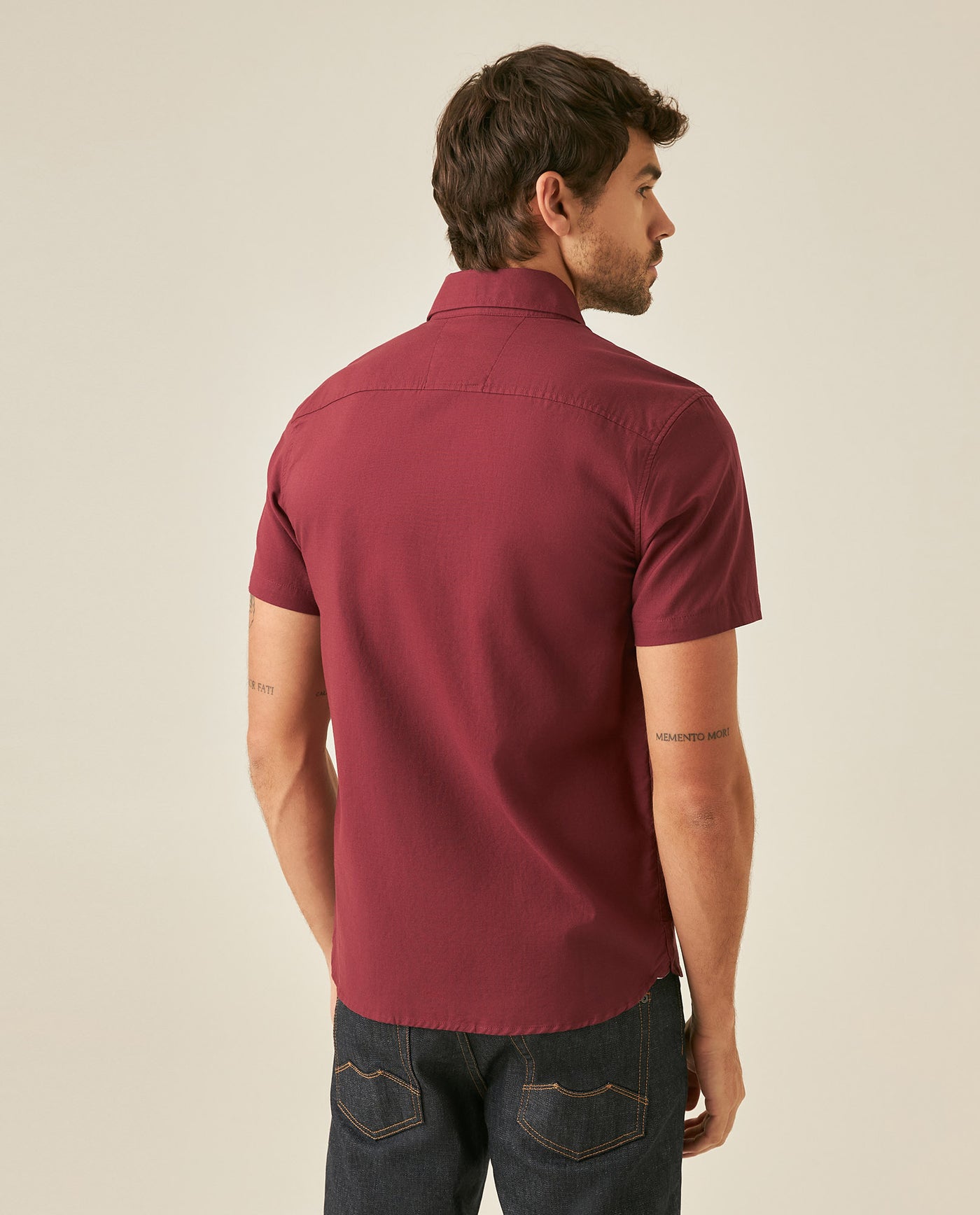 Mens Shirt Short Sleeve Slim Fit Oxford Cotton Vibrant Duck Raw Contrast Button Red Side Details - Red 63_611H026_ROJ191522_6