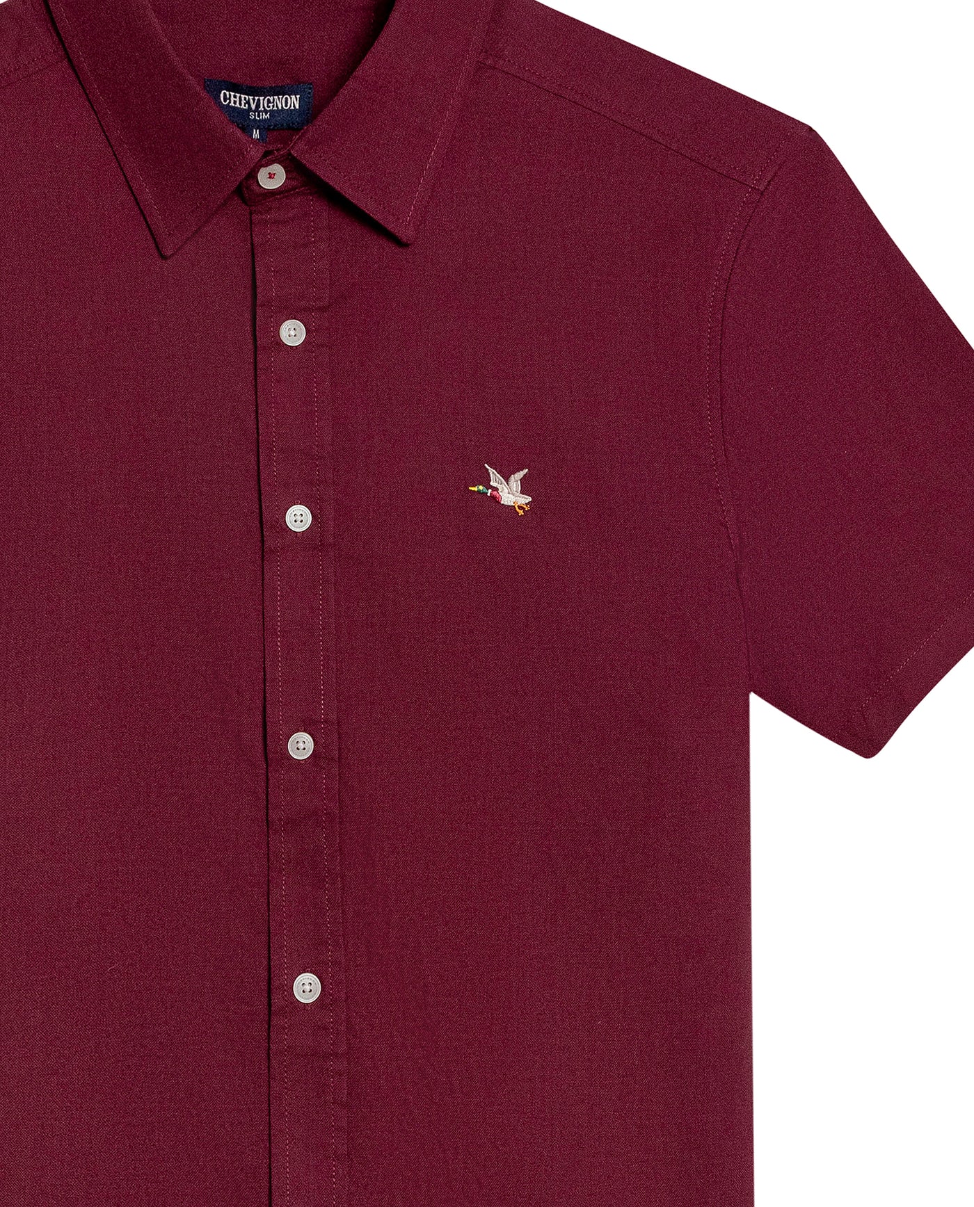 Mens Shirt Short Sleeve Slim Fit Oxford Cotton Vibrant Duck Raw Contrast Button Red Side Details - Red 63_611H026_ROJ191522_8