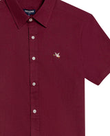 Mens Shirt Short Sleeve Slim Fit Oxford Cotton Vibrant Duck Raw Contrast Button Red Side Details - Red 63_611H026_ROJ191522_8