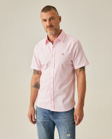 Mens Shirt Short Sleeve Slim Fit Oxford Cotton Vibrant Duck Raw Contrast Button Red Side Details - Pink 63_611H026_ROS122904_0