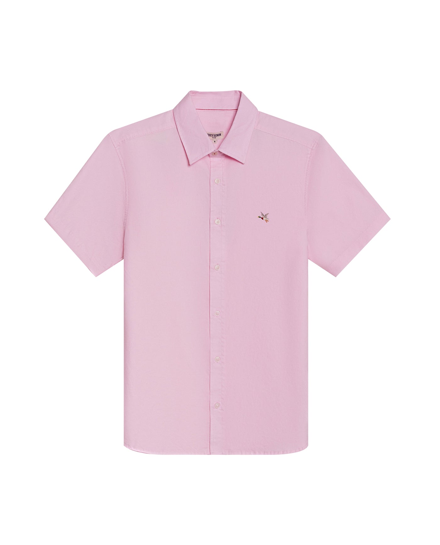 Mens Shirt Short Sleeve Slim Fit Oxford Cotton Vibrant Duck Raw Contrast Button Red Side Details - Pink 63_611H026_ROS122904_3