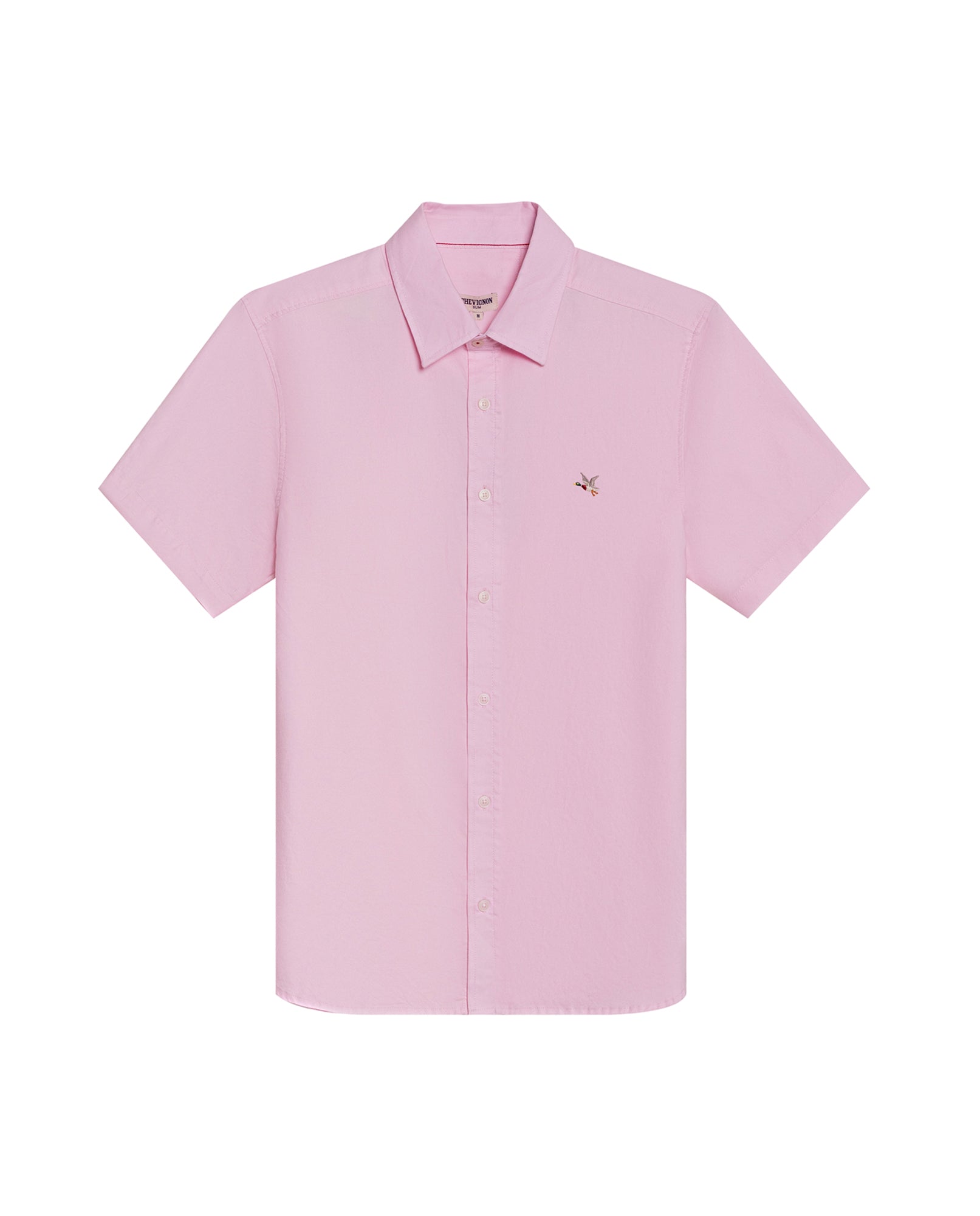 Mens Shirt Short Sleeve Slim Fit Oxford Cotton Vibrant Duck Raw Contrast Button Red Side Details - Pink 63_611H026_ROS122904_3