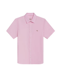Mens Shirt Short Sleeve Slim Fit Oxford Cotton Vibrant Duck Raw Contrast Button Red Side Details - Pink 63_611H026_ROS122904_3
