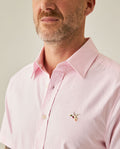 Mens Shirt Short Sleeve Slim Fit Oxford Cotton Vibrant Duck Raw Contrast Button Red Side Details - Pink 63_611H026_ROS122904_5