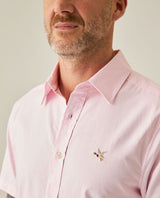 Mens Shirt Short Sleeve Slim Fit Oxford Cotton Vibrant Duck Raw Contrast Button Red Side Details - Pink 63_611H026_ROS122904_5