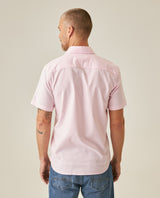 Mens Shirt Short Sleeve Slim Fit Oxford Cotton Vibrant Duck Raw Contrast Button Red Side Details - Pink 63_611H026_ROS122904_6