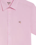 Mens Shirt Short Sleeve Slim Fit Oxford Cotton Vibrant Duck Raw Contrast Button Red Side Details - Pink 63_611H026_ROS122904_8