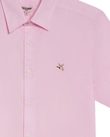Mens Shirt Short Sleeve Slim Fit Oxford Cotton Vibrant Duck Raw Contrast Button Red Side Details - Pink 63_611H026_ROS122904_8