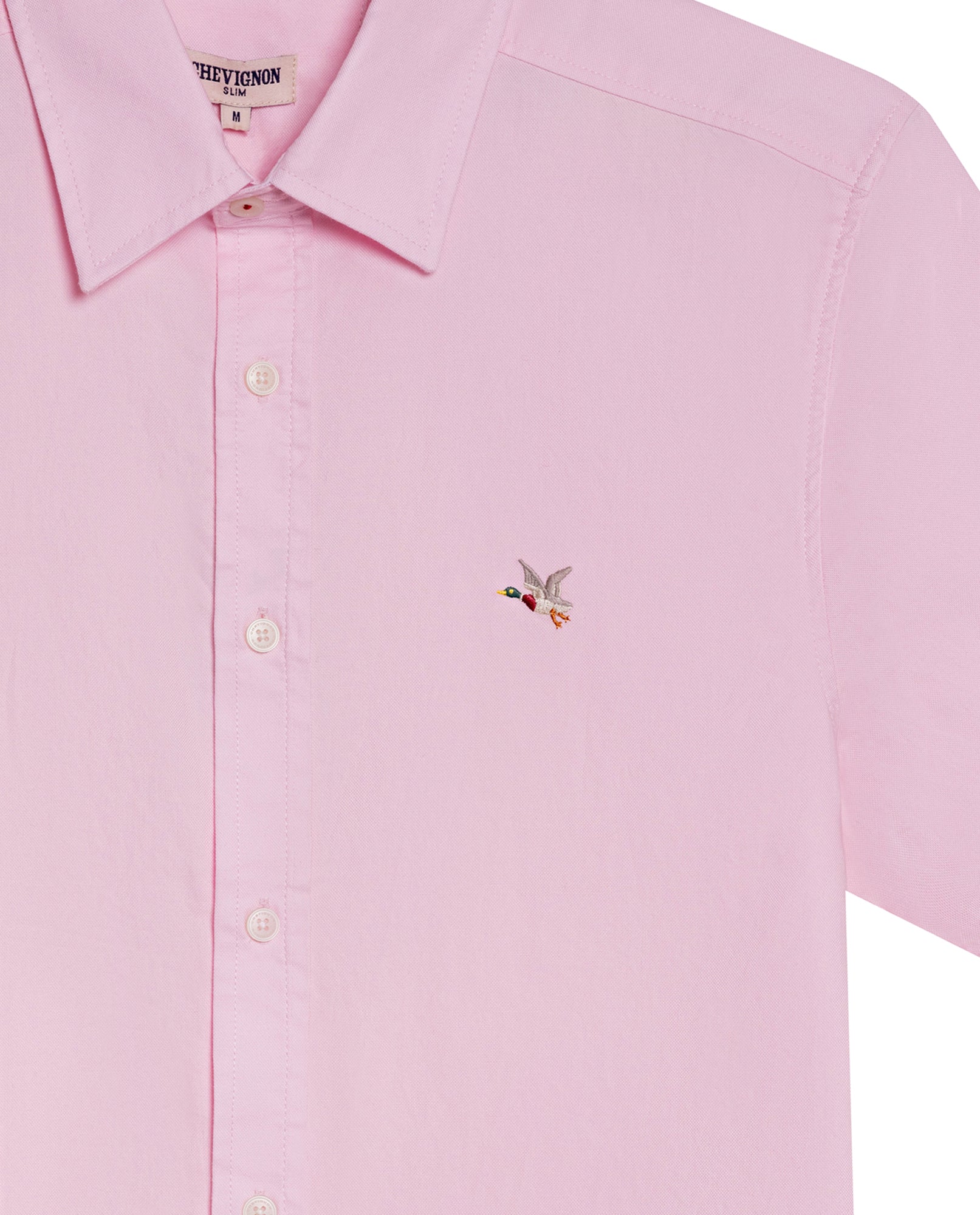 Mens Shirt Short Sleeve Slim Fit Oxford Cotton Vibrant Duck Raw Contrast Button Red Side Details - Pink 63_611H026_ROS122904_8