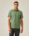 Mens Shirt Short Sleeve Slim Fit Oxford Cotton Vibrant Duck Raw Contrast Button Red Side Details - Green 63_611H026_VER176323_0