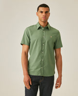 Mens Shirt Short Sleeve Slim Fit Oxford Cotton Vibrant Duck Raw Contrast Button Red Side Details - Green 63_611H026_VER176323_0
