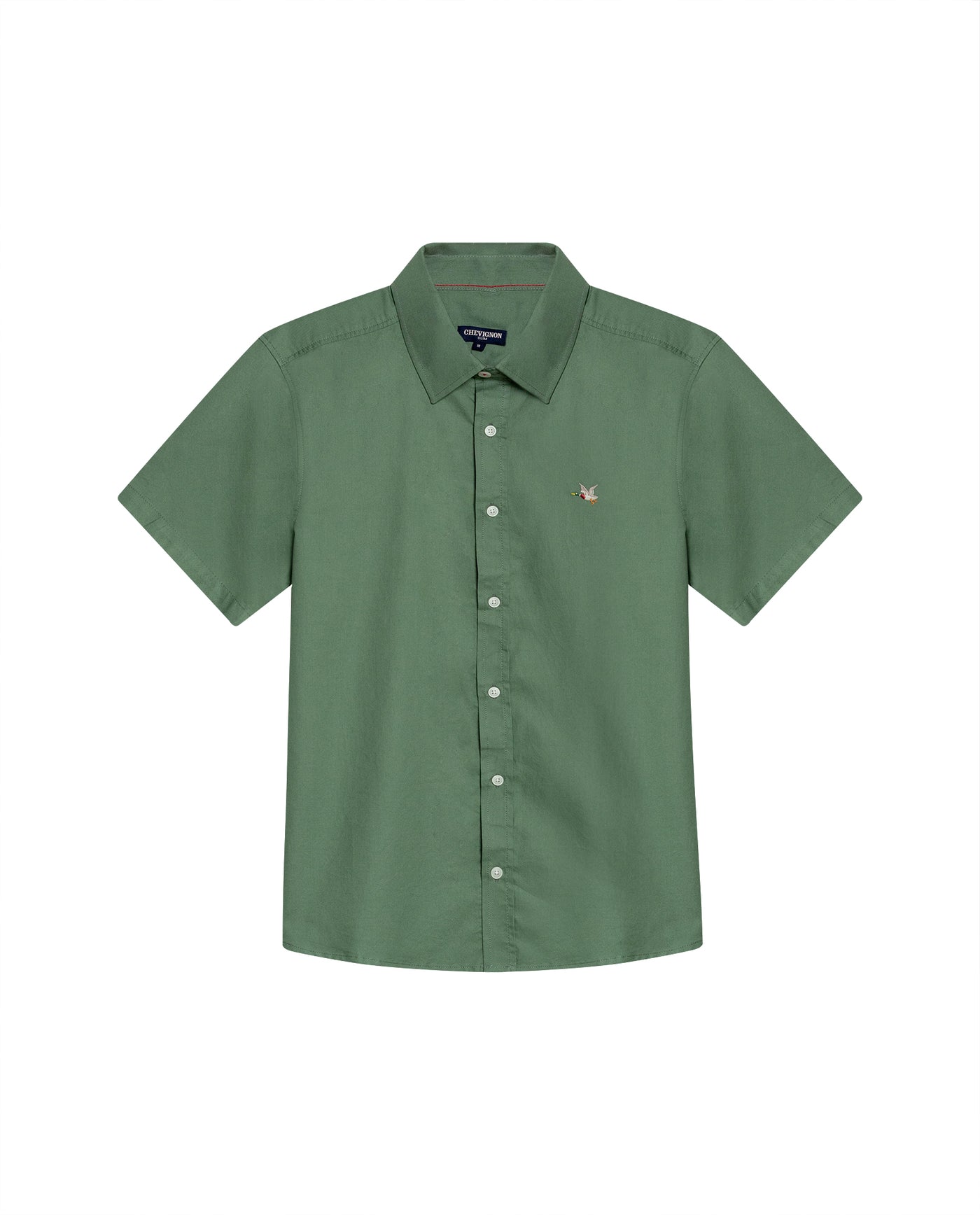 Mens Shirt Short Sleeve Slim Fit Oxford Cotton Vibrant Duck Raw Contrast Button Red Side Details - Green 63_611H026_VER176323_3