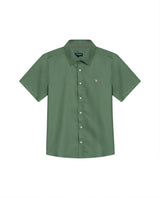 Mens Shirt Short Sleeve Slim Fit Oxford Cotton Vibrant Duck Raw Contrast Button Red Side Details - Green 63_611H026_VER176323_3