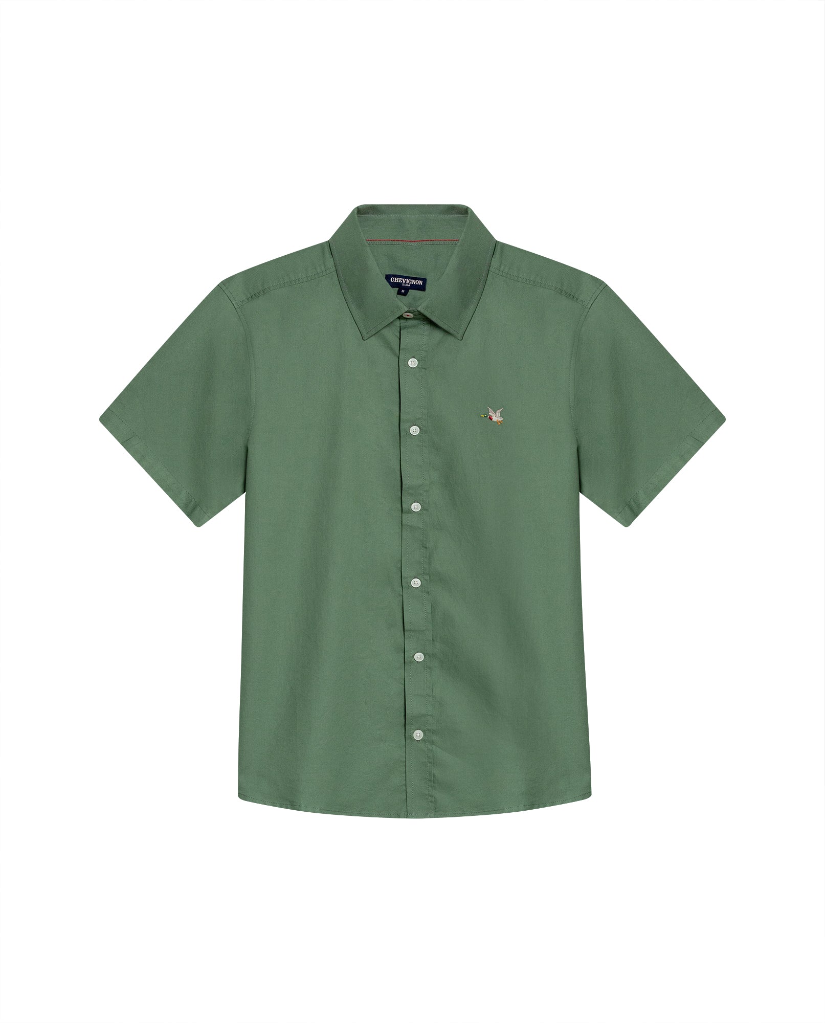 Mens Shirt Short Sleeve Slim Fit Oxford Cotton Vibrant Duck Raw Contrast Button Red Side Details - Green 63_611H026_VER176323_3