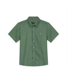 Mens Shirt Short Sleeve Slim Fit Oxford Cotton Vibrant Duck Raw Contrast Button Red Side Details - Green 63_611H026_VER176323_3