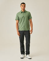 Mens Shirt Short Sleeve Slim Fit Oxford Cotton Vibrant Duck Raw Contrast Button Red Side Details - Green 63_611H026_VER176323_4