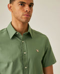 Mens Shirt Short Sleeve Slim Fit Oxford Cotton Vibrant Duck Raw Contrast Button Red Side Details - Green 63_611H026_VER176323_5