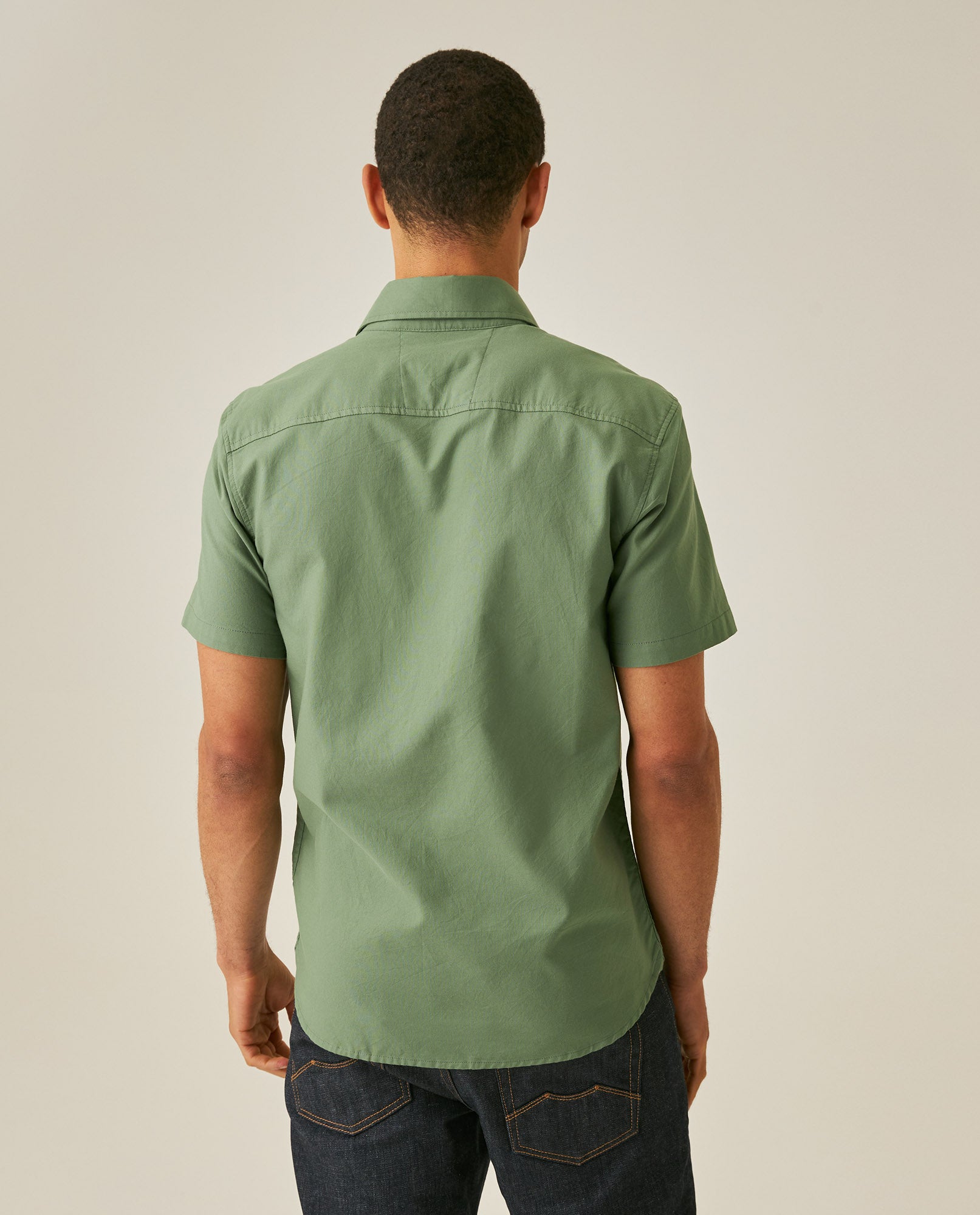 Mens Shirt Short Sleeve Slim Fit Oxford Cotton Vibrant Duck Raw Contrast Button Red Side Details - Green 63_611H026_VER176323_6