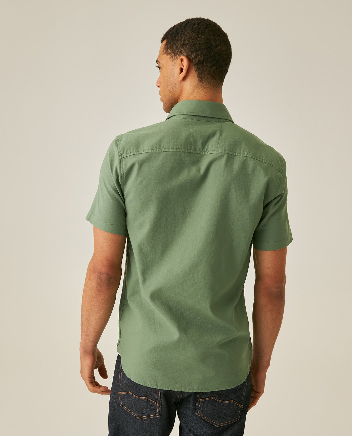 Mens Shirt Short Sleeve Slim Fit Oxford Cotton Vibrant Duck Raw Contrast Button Red Side Details - Green 63_611H026_VER176323_7