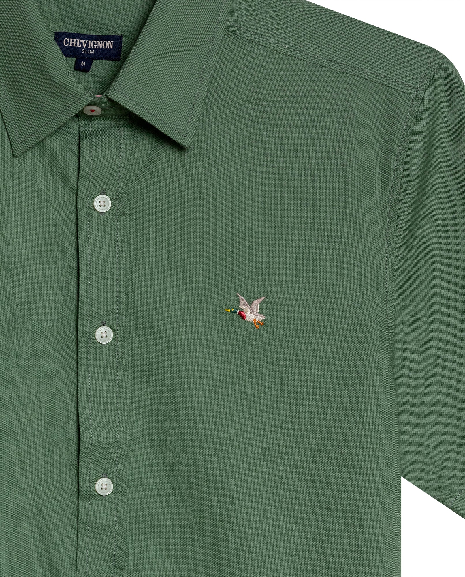Mens Shirt Short Sleeve Slim Fit Oxford Cotton Vibrant Duck Raw Contrast Button Red Side Details - Green 63_611H026_VER176323_8