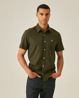 Mens Shirt Short Sleeve Slim Fit Oxford Cotton Vibrant Duck Raw Contrast Button Red Side Details - Green 63_611H026_VER190414_0