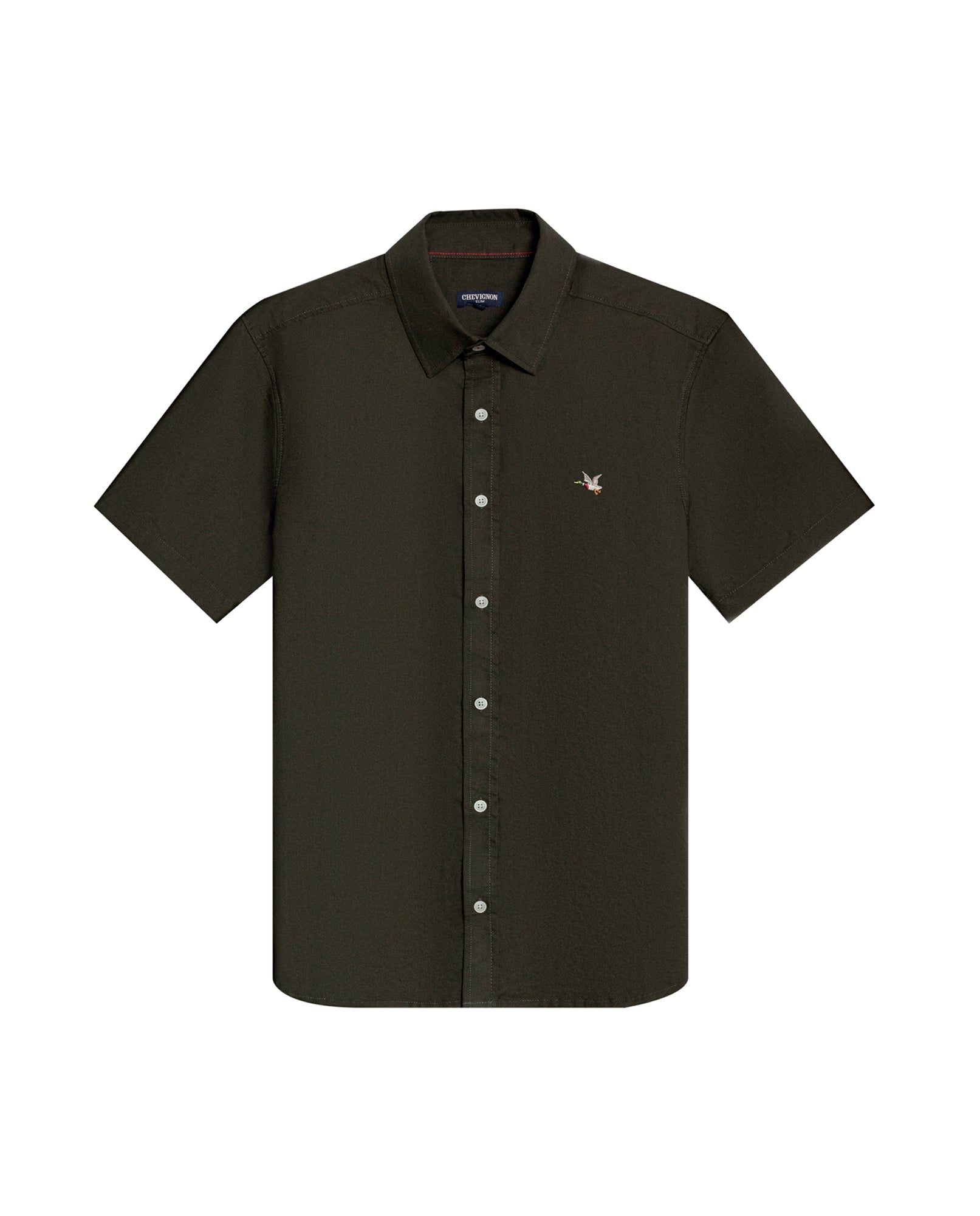 Mens Shirt Short Sleeve Slim Fit Oxford Cotton Vibrant Duck Raw Contrast Button Red Side Details - Green 63_611H026_VER190414_3