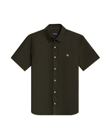 Mens Shirt Short Sleeve Slim Fit Oxford Cotton Vibrant Duck Raw Contrast Button Red Side Details - Green 63_611H026_VER190414_3