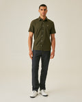 Mens Shirt Short Sleeve Slim Fit Oxford Cotton Vibrant Duck Raw Contrast Button Red Side Details - Green 63_611H026_VER190414_4