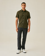 Mens Shirt Short Sleeve Slim Fit Oxford Cotton Vibrant Duck Raw Contrast Button Red Side Details - Green 63_611H026_VER190414_4