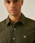 Mens Shirt Short Sleeve Slim Fit Oxford Cotton Vibrant Duck Raw Contrast Button Red Side Details - Green 63_611H026_VER190414_5