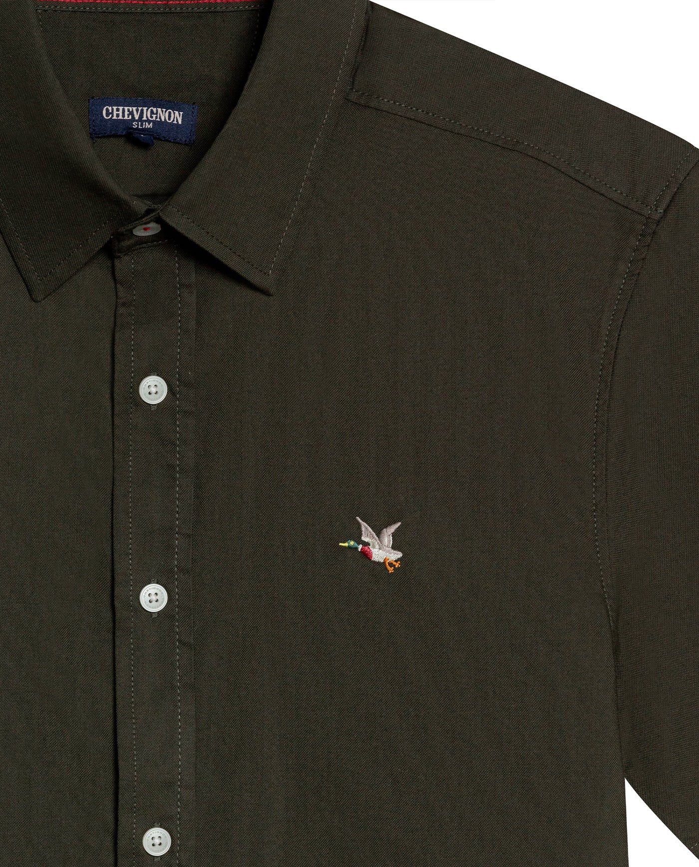 Mens Shirt Short Sleeve Slim Fit Oxford Cotton Vibrant Duck Raw Contrast Button Red Side Details - Green 63_611H026_VER190414_8