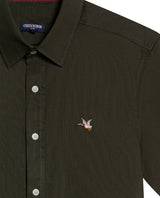 Mens Shirt Short Sleeve Slim Fit Oxford Cotton Vibrant Duck Raw Contrast Button Red Side Details - Green 63_611H026_VER190414_8