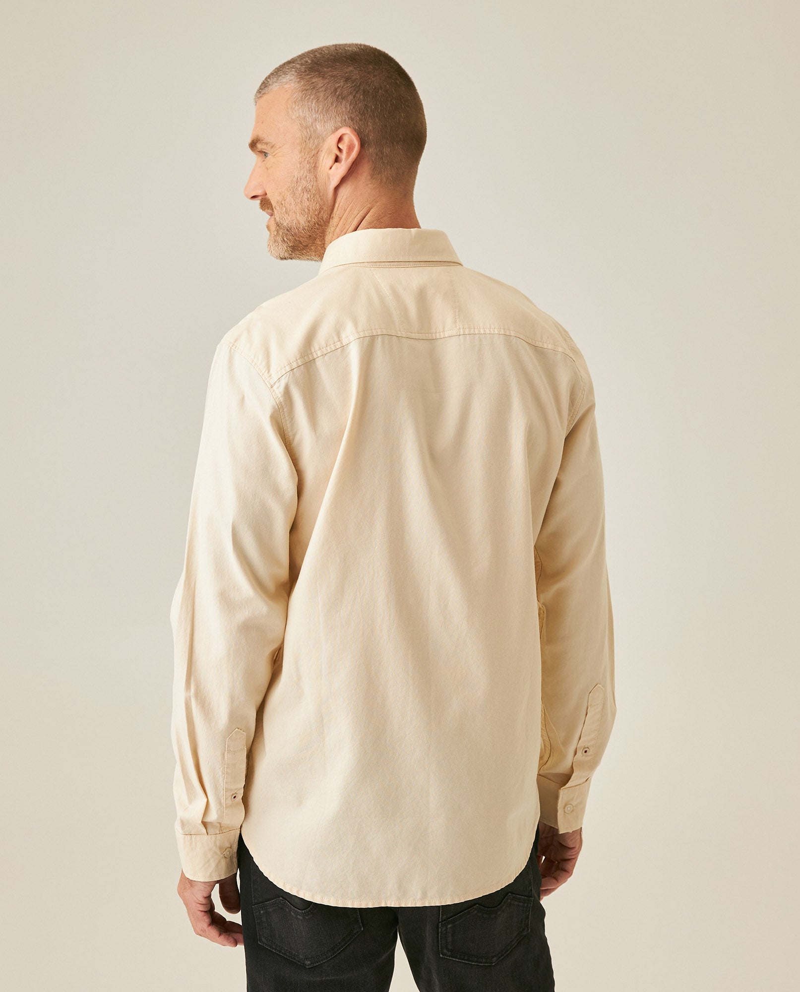 Mens Shirt Long Sleeve Slim Fit Oxford Cotton Vibrant Duck Raw Contrast Buttons Side Details Woven Label - Yellow 63_611H027_AMA120709_6