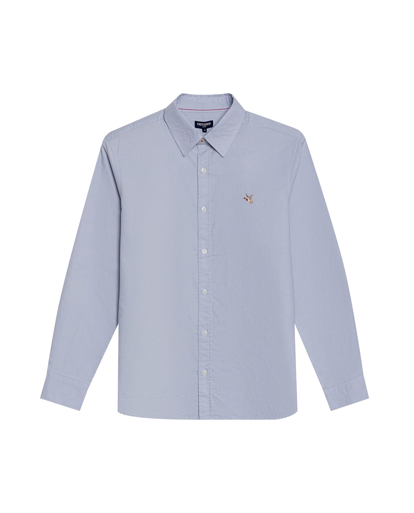 Mens Shirt Long Sleeve Slim Fit Oxford Cotton Vibrant Duck Raw Contrast Buttons Side Details Woven Label - Blue 63_611H027_AZU134110_3