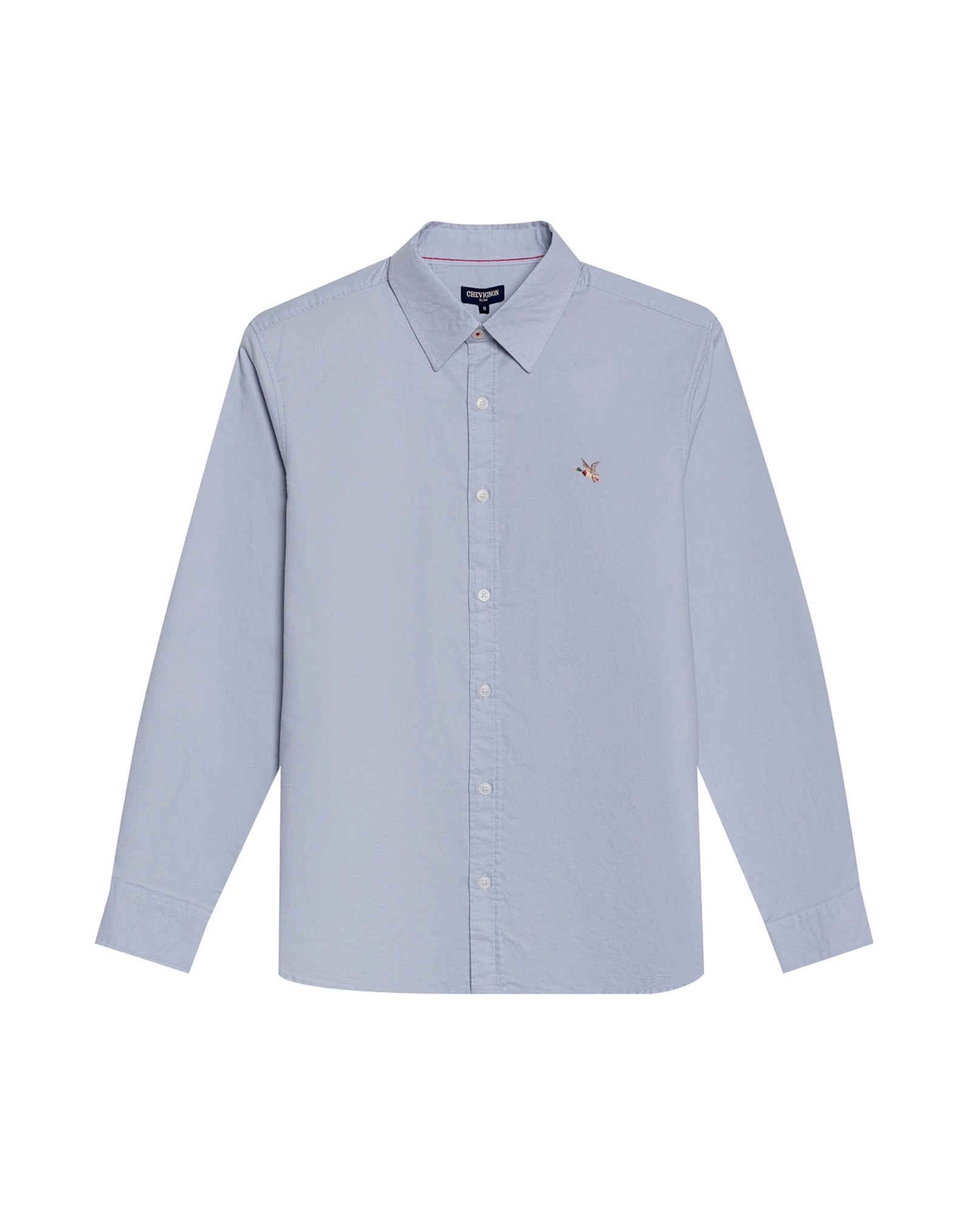 Mens Shirt Long Sleeve Slim Fit Oxford Cotton Vibrant Duck Raw Contrast Buttons Side Details Woven Label - Blue 63_611H027_AZU134110_3